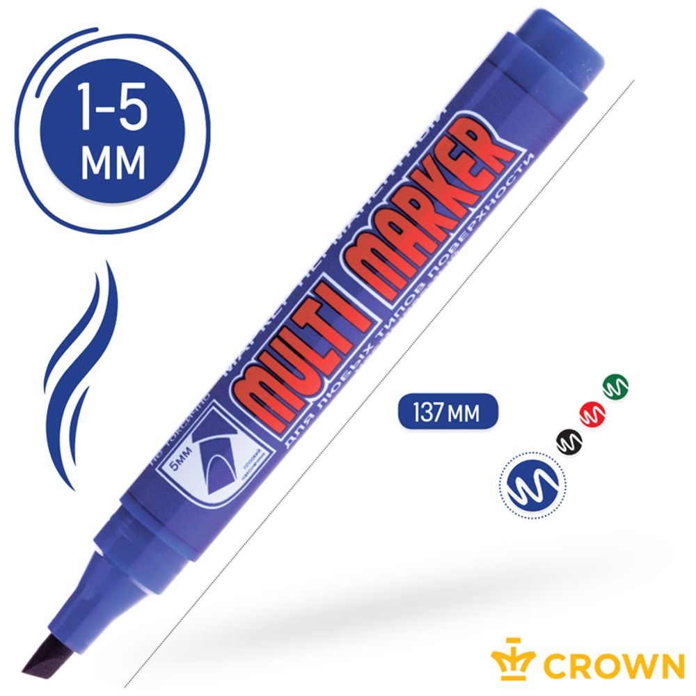 Маркер перманентный скошенный 1-5мм, Crown Multi Marker Chisel, синий