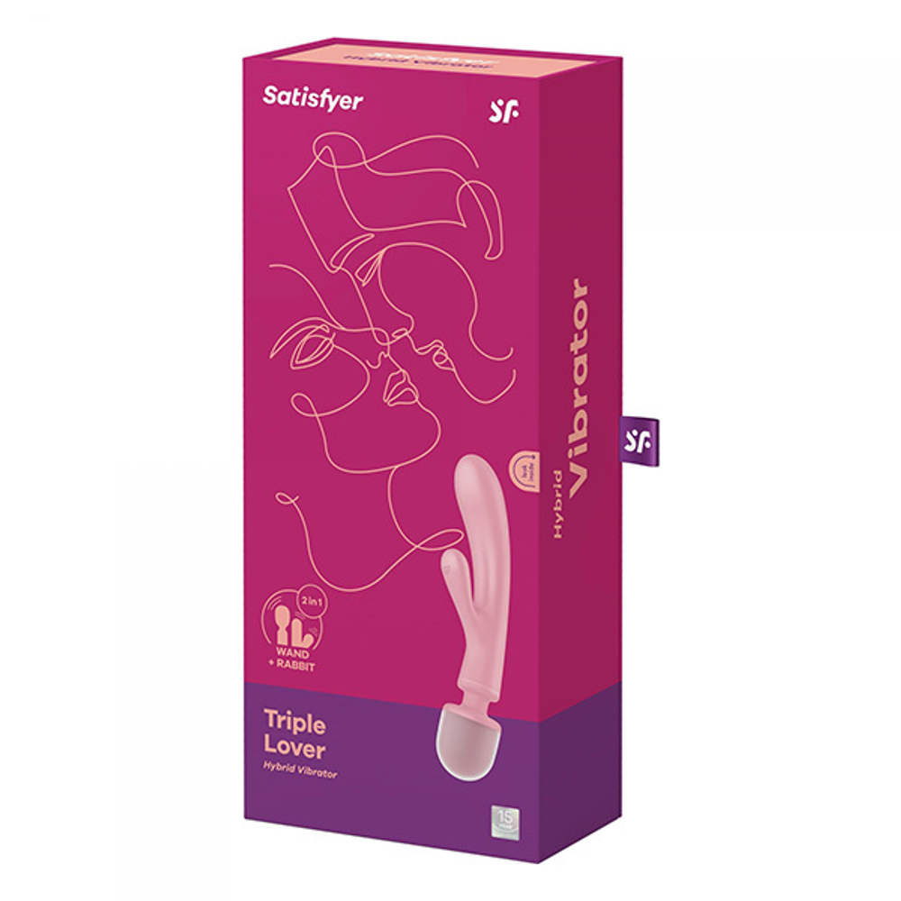 Розовый двусторонний вибромассажер 23,7см Satisfyer Triple Lover 4018218