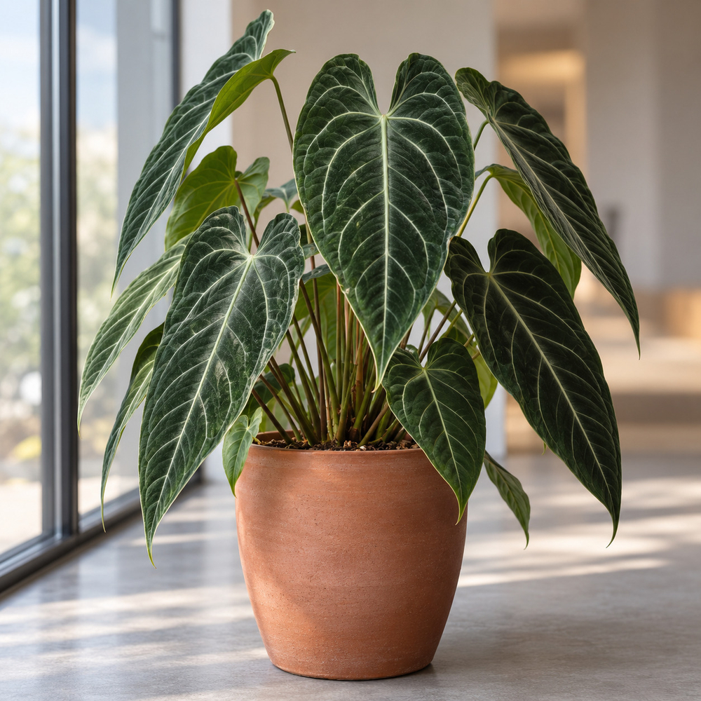 Anthurium crystallinum — взрослое растение в интерьере
