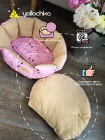 Лежанка для животных круглая розовые совы