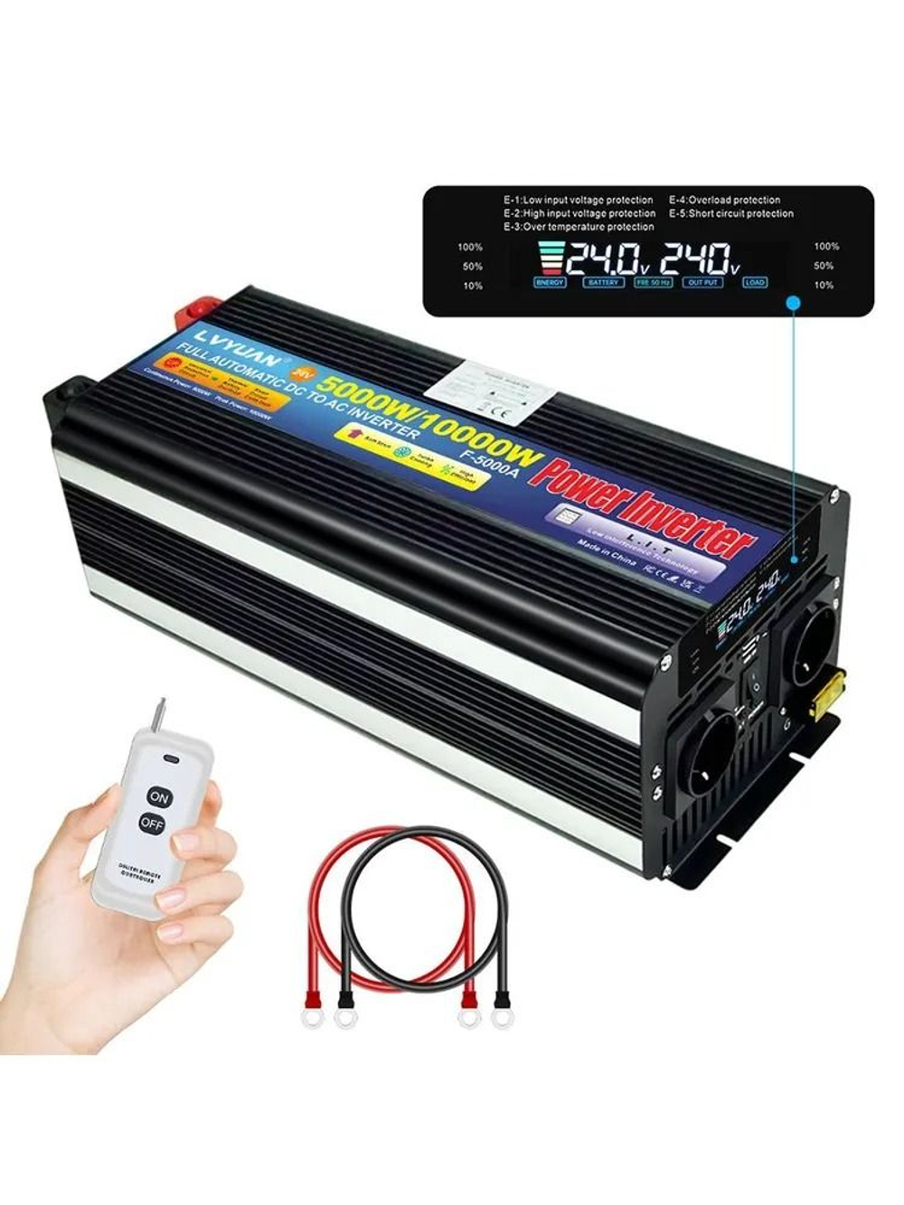 Инвертор 24V-220V 10000W черный  Lvyuan модиф.синусоида с пультом