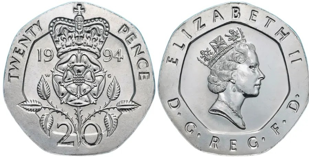 Великобритания 20 пенсов, 1994 Королева Елизавета II XF
