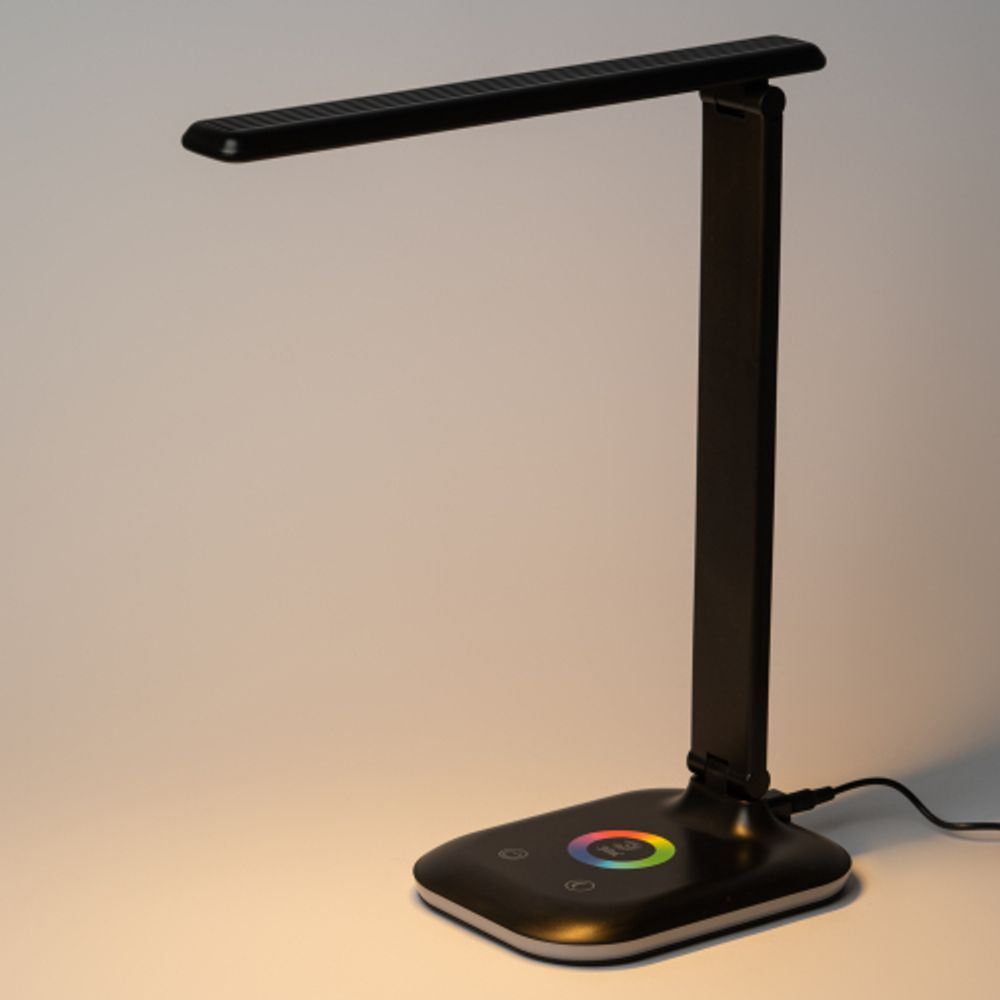 Настольный светильник ЭРА NLED-502-11W-BK светодиодный с RGB ночником черный | Светодиодные настольные лампы