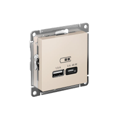 ATLASDESIGN USB РОЗЕТКА A + тип-C 45Вт высокоскор.заряд. QC, PD, механизм, БЕЖЕВЫЙ