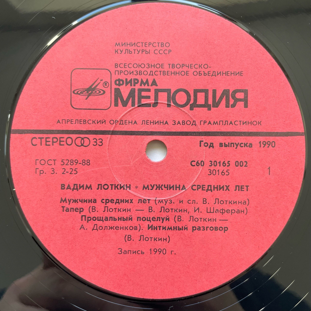 Винтажная виниловая пластинка LP Вадим Лоткин, Мужчина Средних Лет (СССР 1990)