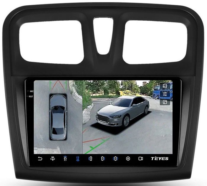 Магнитола для Renault Logan 2, Sandero 2 2014+ (рамка 9) - Teyes CC3-2K-360 на Android 10, Быстрая, 2K QLED, CarPlay, 4G SIM-слот, 4 камеры в комплекте