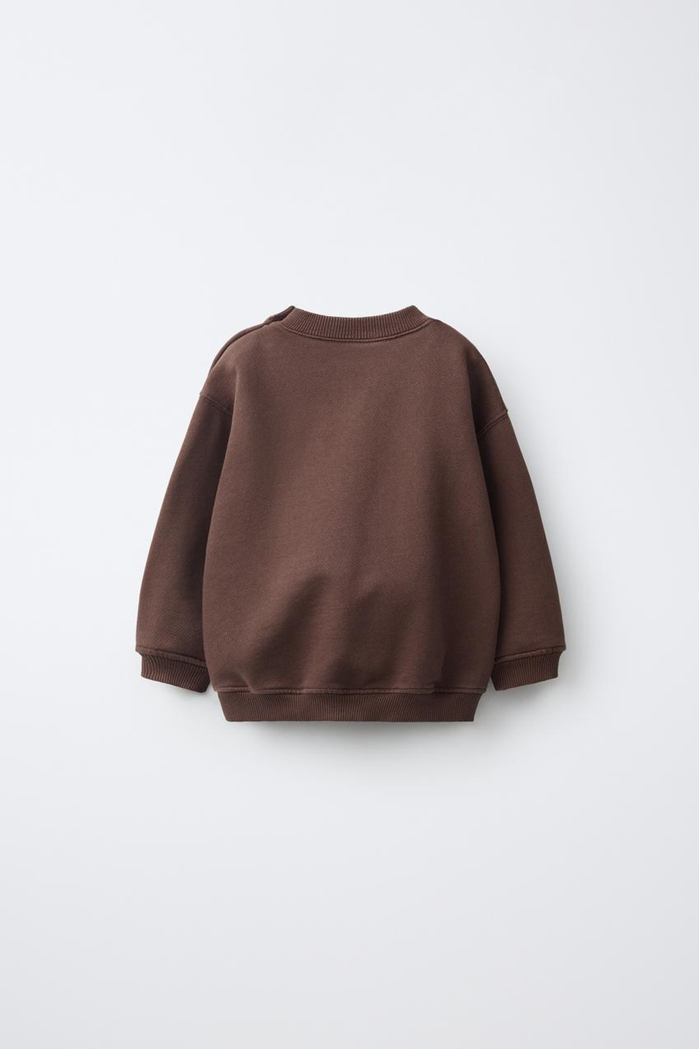 ZARA ОДНОТОННАЯ ТОЛСТОВКА ИЗ КРАШЕНОЙ ТКАНИ, КОРИЧНЕВЫЙ