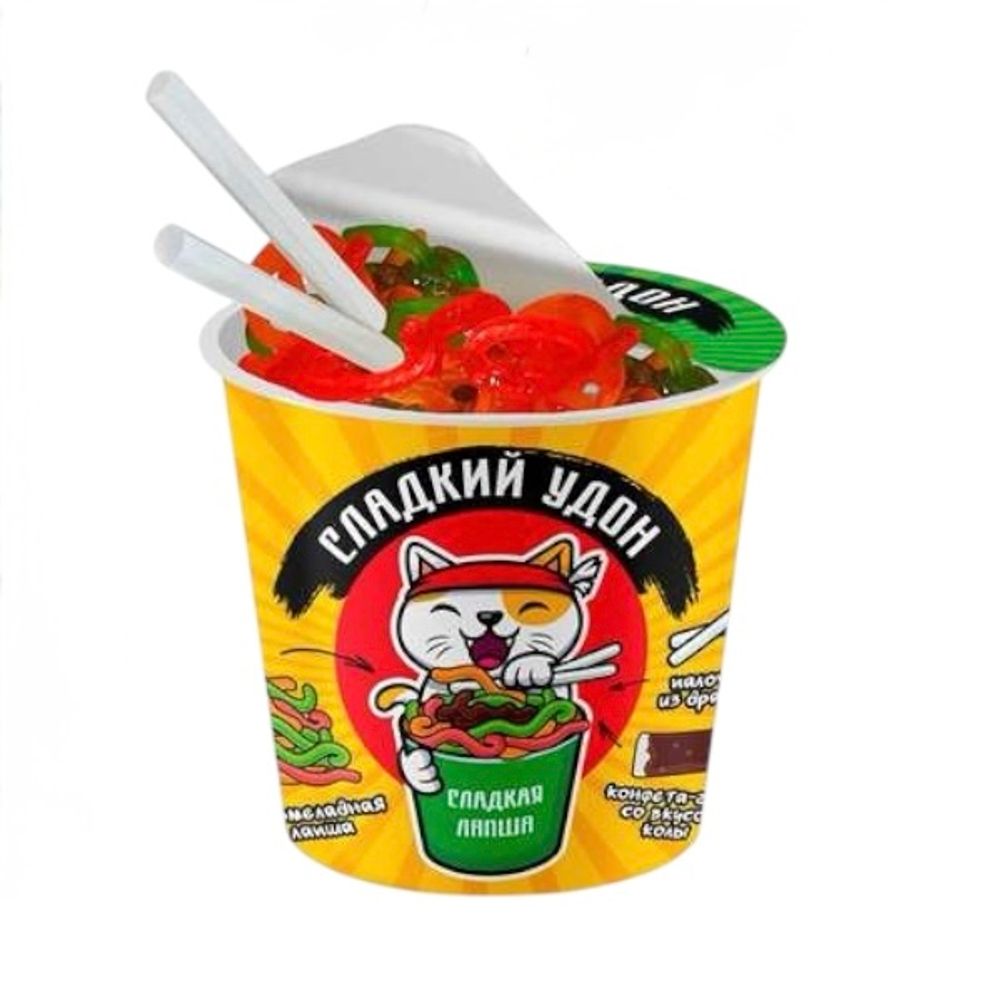 ШЕФ-КОНДИТЕР Сладкий удон с мармеладной лапшой (3 ингредиента), блок 4 шт. (78г х 4 х 18)