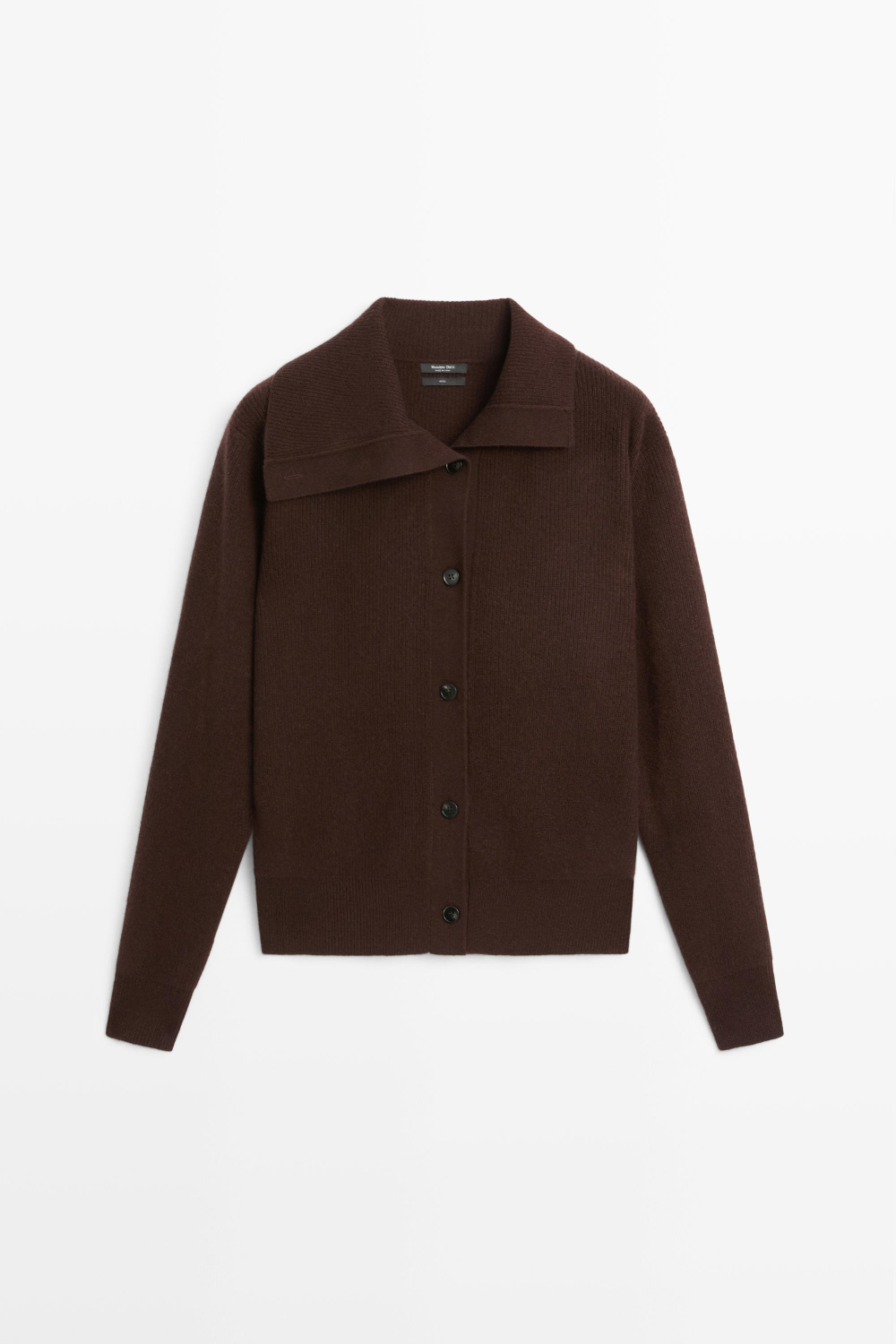 Massimo Dutti Кардиган из двухизнаночного трикотажа с воротником-трубой, шоколадный