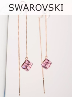 Серьги-протяжки Миражи с розовыми кубиками Swarovski