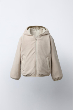 ZARA НЕЙЛОНОВАЯ КУРТКА ИЗ ПОЛАРФЛИСА, ЭКРЮ