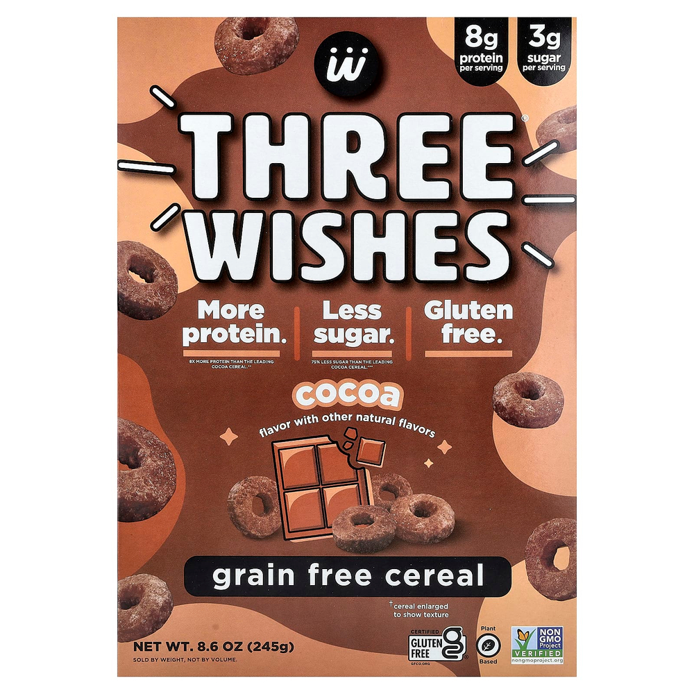 Three Wishes, беззерновые хлопья, с какао, 245 г (8,6 унции)