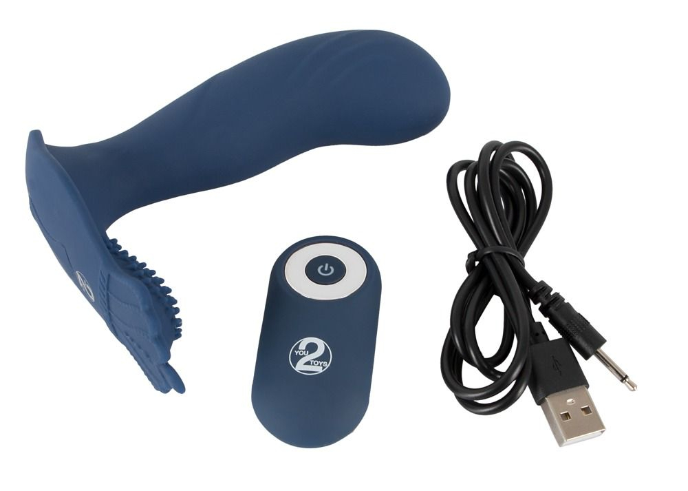 Синий вибростимулятор простаты Vibrating Butt Plug - 11,7 см. (Цвет: синий)