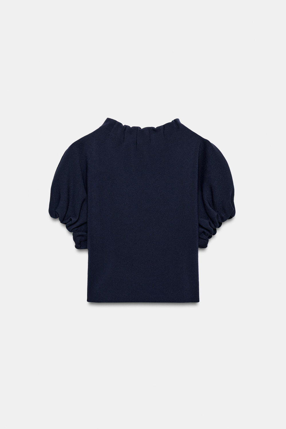 ZARA ТРИКОТАЖНЫЙ ТОП С РЮШАМИ, МОРСКОЙ СИНИЙ