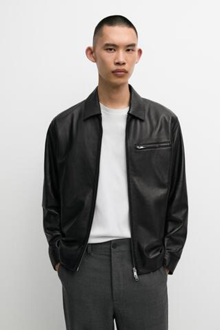 Massimo Dutti Куртка из кожи наппа с декоративными карманами, черный