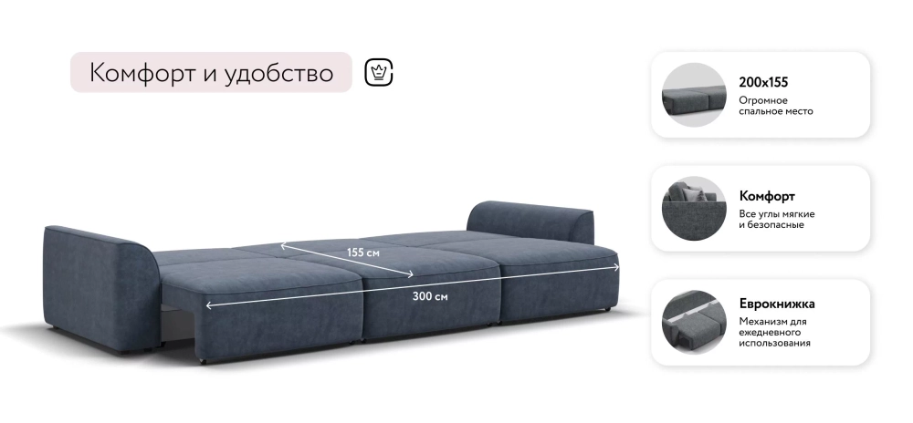 Диван Кинг Макс Велюр Роял синий