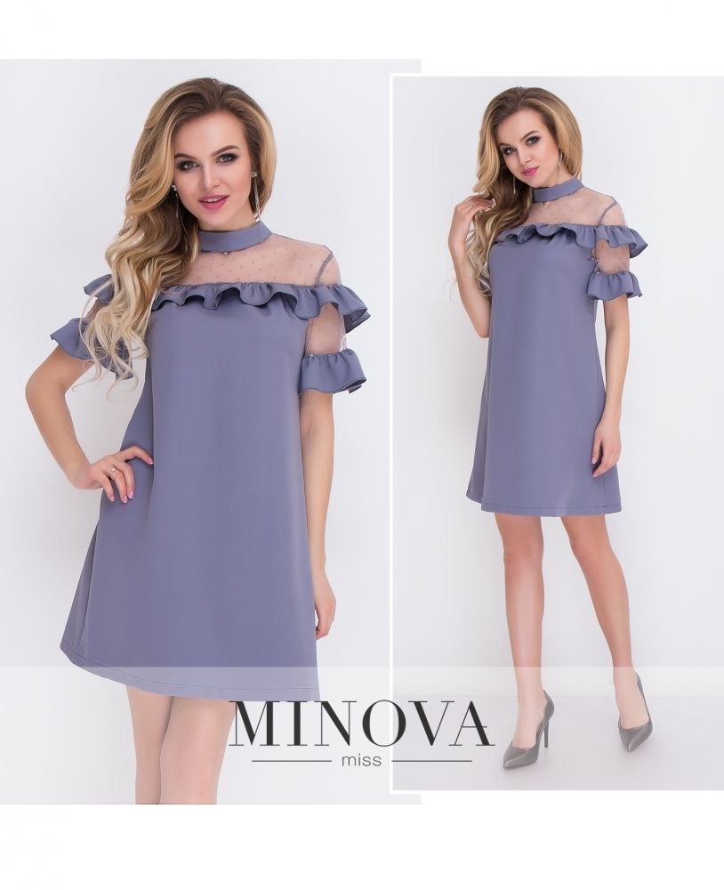 Платье 8577-серо-синий Minova Платье 8577-серо-синий Minova