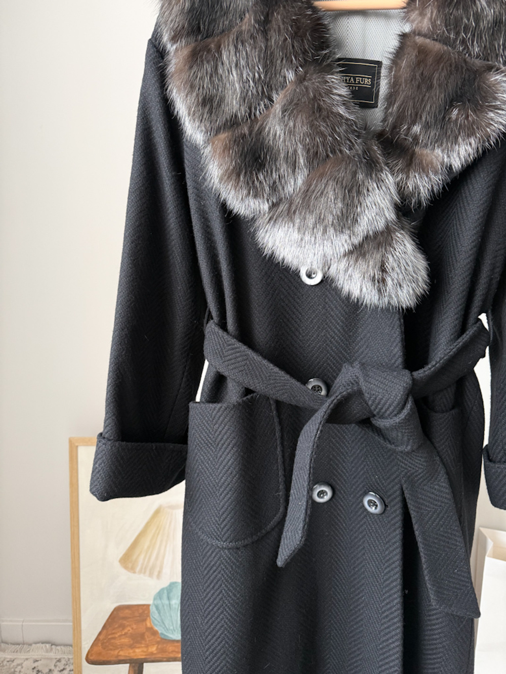 Пальто с натуральным мехом соболя Evgeniya Furs, S