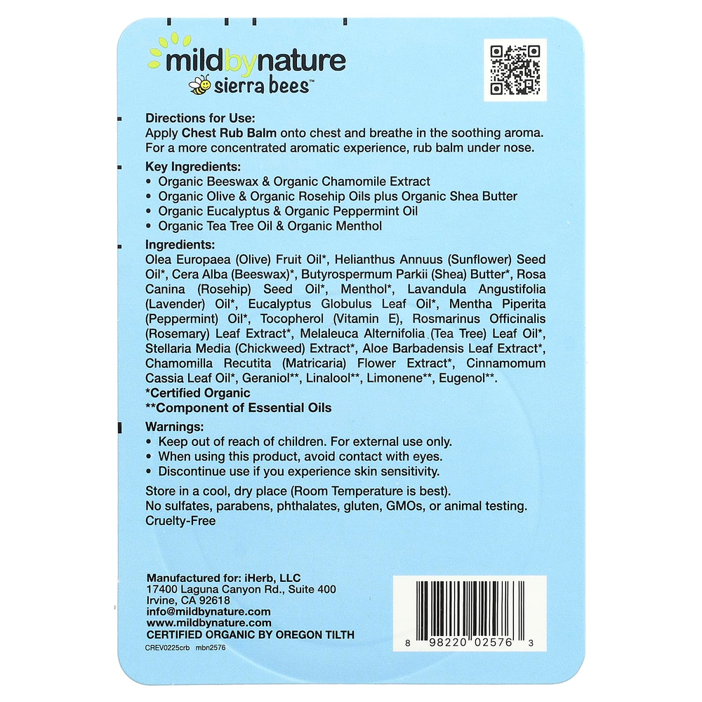 Mild By Nature, бальзам для растирания груди, эвкалипт и перечная мята, 17 г (0,6 унции)