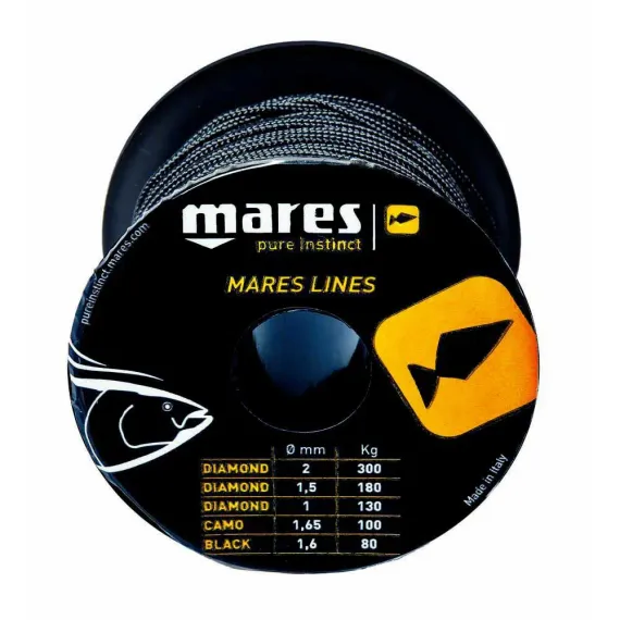 Линь Mares D 1,6 мм нагрузка на разрыв 80 кг полиэстр (в катушке 50 м. цена за 1 м.) черный