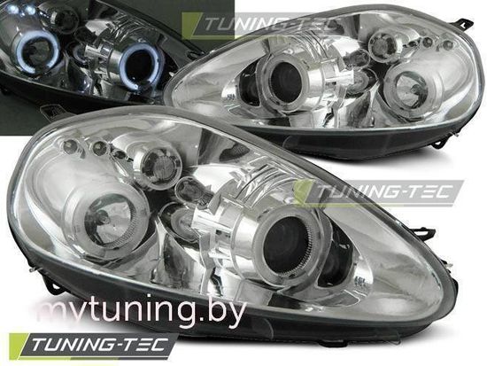 Передние фары Fiat Grande Punto angel eyes chrome