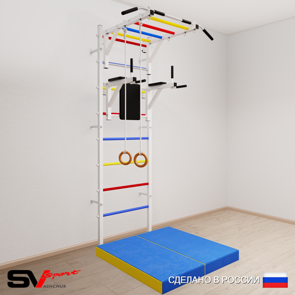 Шведская стенка Sv Sport усиленная 6414 (Турник рукоход/Брусья/Кольца/Мат 1м)