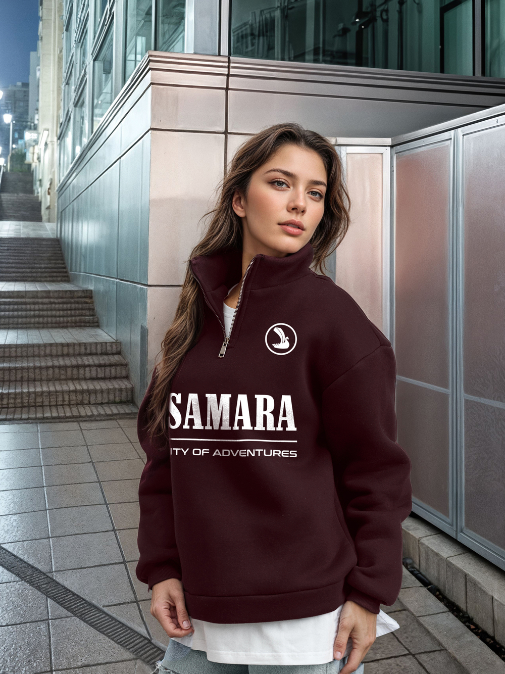 Толстовка женская с зип-воротником "Samara" бордо
