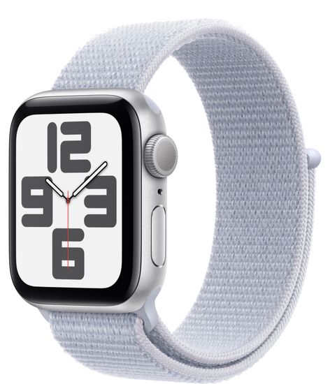 Apple Watch SE 2024, 40 мм, корпус из алюминия серебристого цвета, спортивный браслет дымчато-голубого цвета