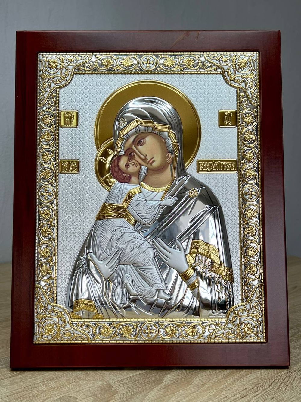 Владимирская БМ, икона прямоугольная с рамкой, красное дерево 150х190