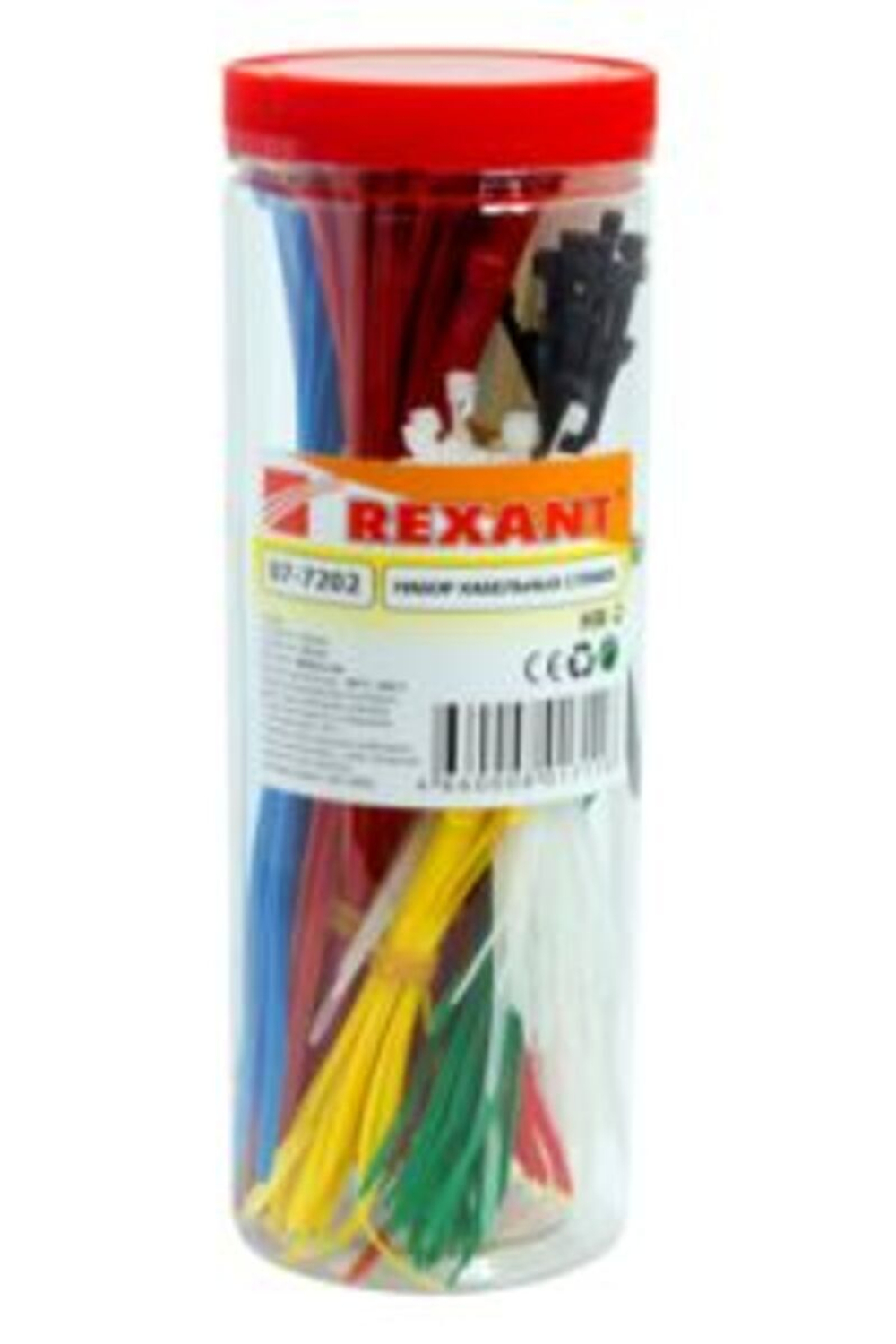 Набор хомутов-стяжек нейлоновых REXANT 100, 200 мм, цветные, НХ-2, тубус 300 шт.
