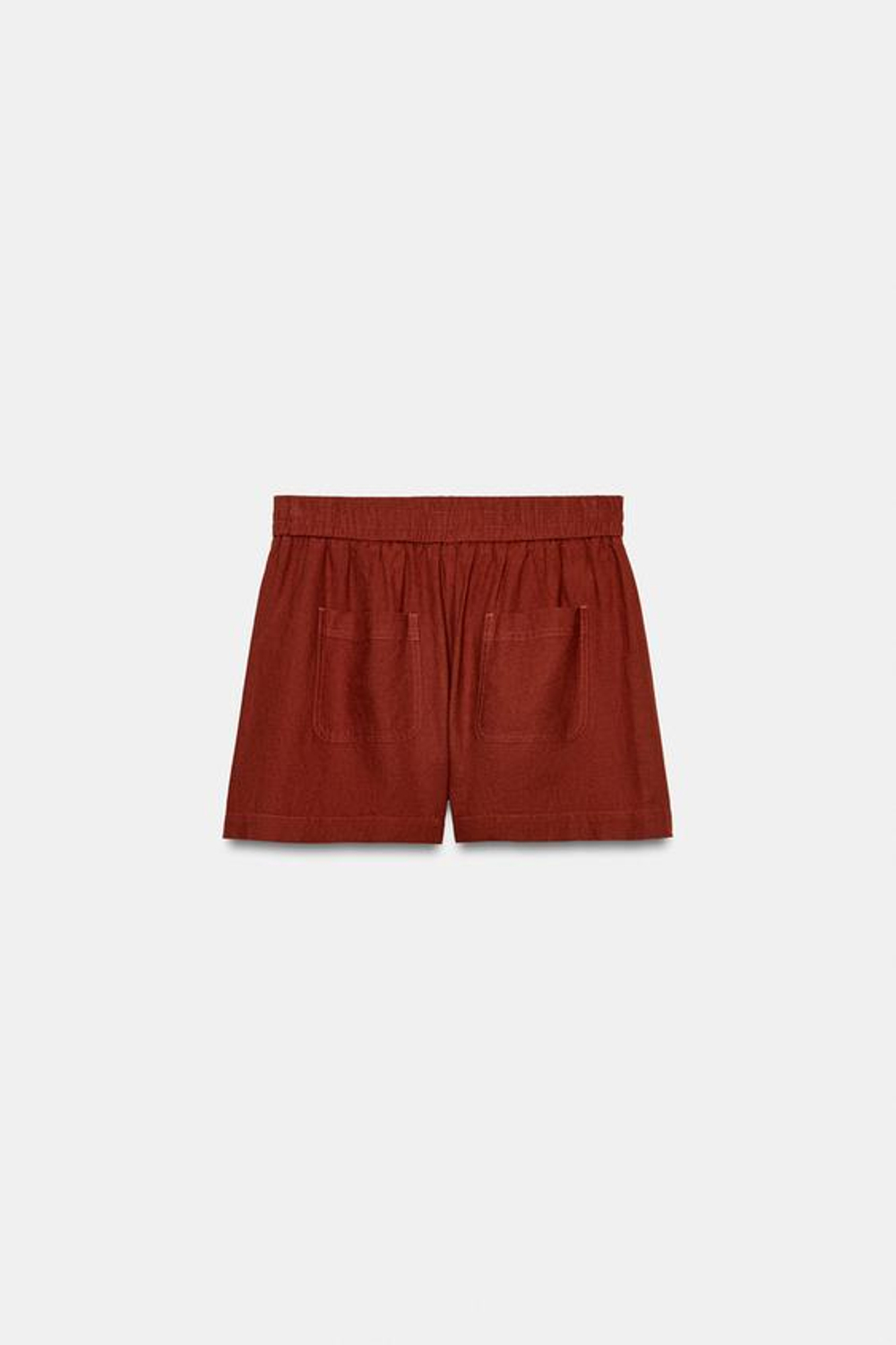 ZARA ШОРТЫ ИЗ СМЕСОВОГО ЛЬНА С ЭЛАСТИЧНЫМ ПОЯСОМ, МЕДНЫЙ