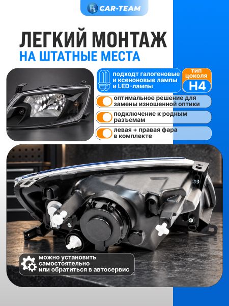 Фары Лада Гранта передние, черная маска (51900-3711010-25/51900-3711011-25)