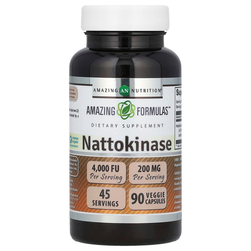 Amazing Nutrition, наттокиназа, 90 растительных капсул (100 мг в 1 капсуле)