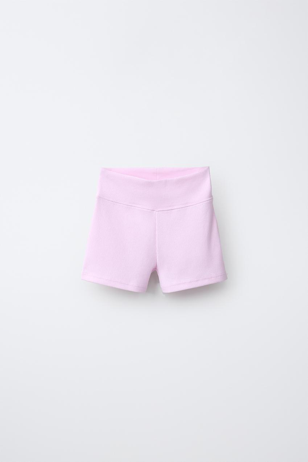 ZARA КОРОТКИЕ ВЕЛОСИПЕДКИ В РУБЧИК, РОЗОВЫЙ