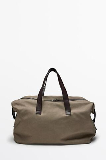 Massimo Dutti Дорожная сумка с отделкой из кожи наппа, кротово-коричневый