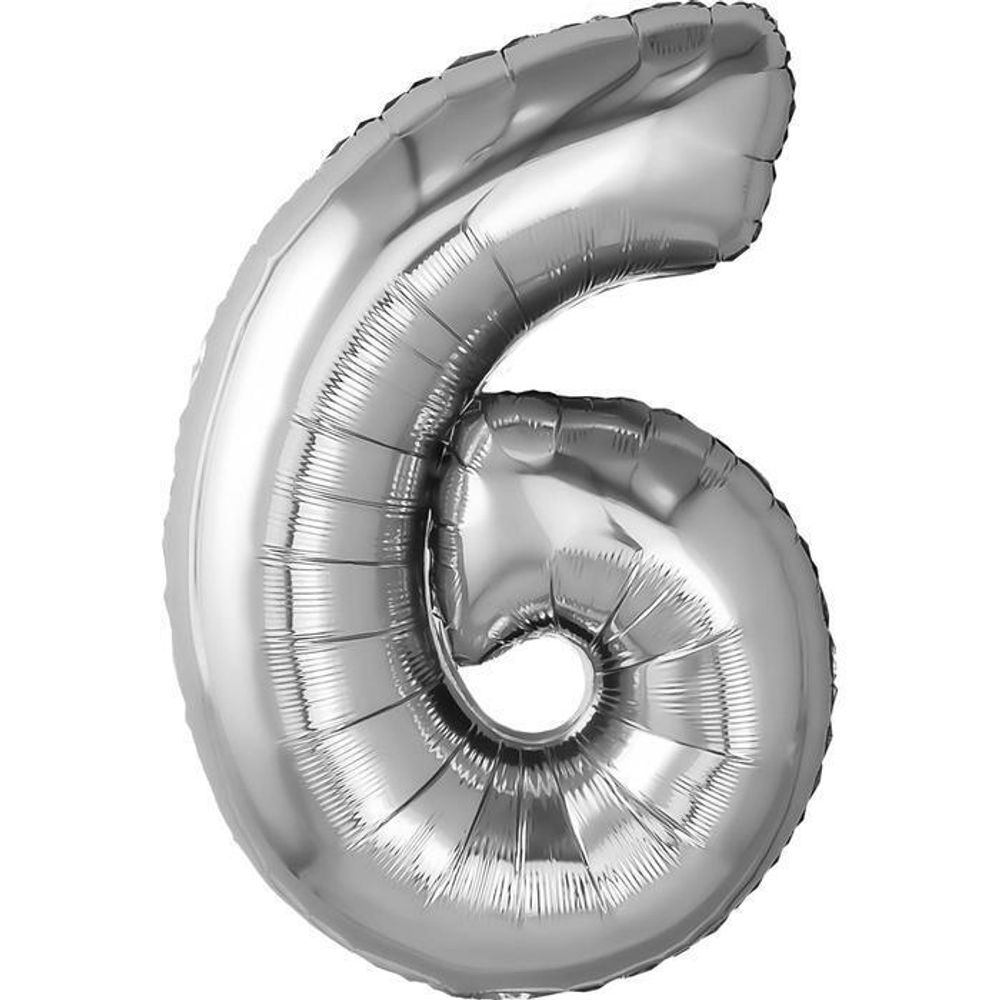 Шар фольгированный Цифра "6" серебро с гелием