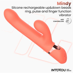 Коралловый вибратор-кролик с кольцом из бусин и имитацией фингеринга Mindy (Цвет: коралловый)