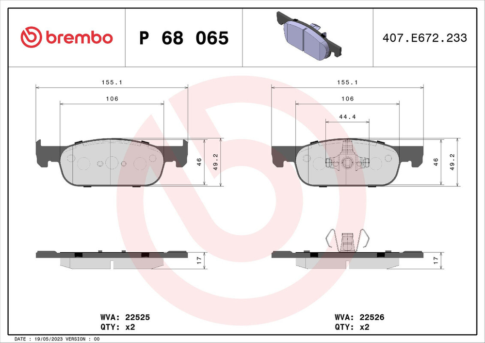 BREMBO - P68065X-BRB - Brake Pad Set, disc brake