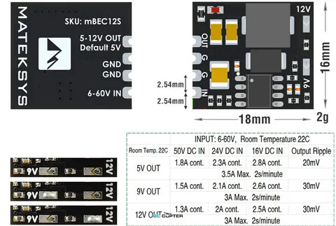 Стабилизатор напряжения Matek MICRO BEC 6-60V to 5V/9V/12V-ADJ 3.5A понижающий