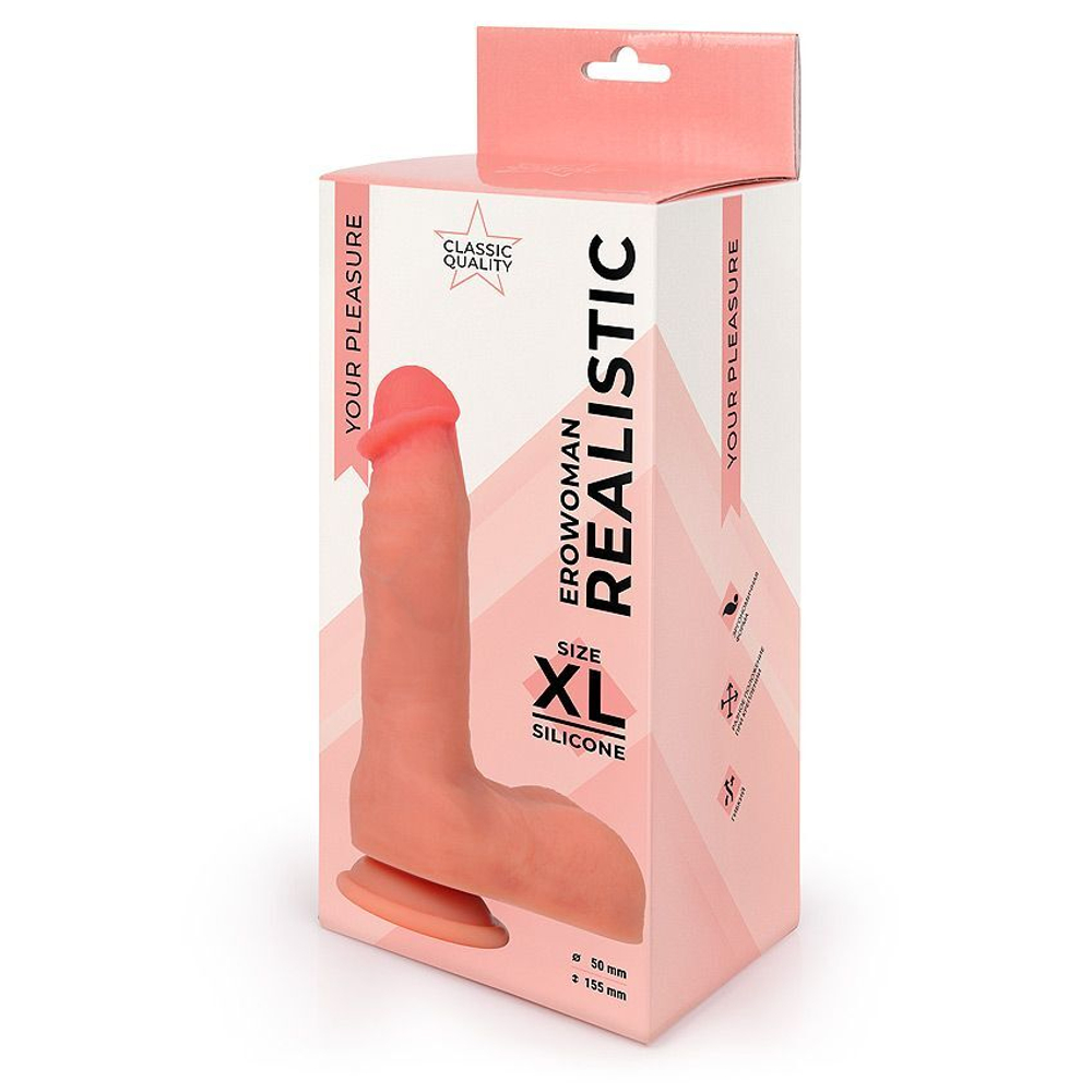 Телесный фаллоимитатор на присоске Erowoman Realistic (Цвет: телесный)