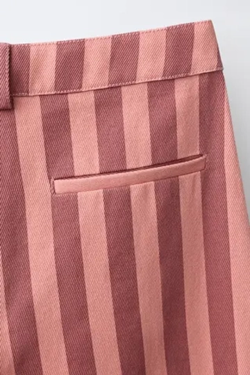 ZARA БРЮКИ BARREL В ПОЛОСКУ, РОЗОВАТЫЙ