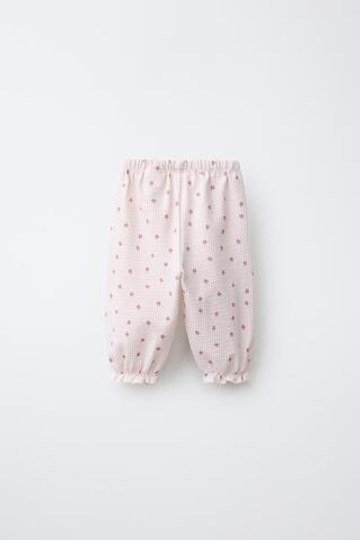 ZARA ФАКТУРНЫЕ БРЮКИ С ЦВЕТОЧНЫМ ПРИНТОМ, РОЗОВЫЙ/БЕЛЫЙ