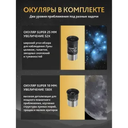 Телескоп Levenhuk New Skyline PRO MAK 102/1300 SQ2 - комплектация окуляров Super 25 мм и 10 мм