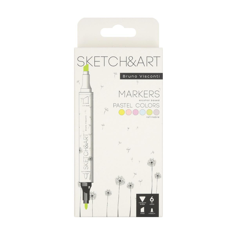 Скейтчмаркеры двусторонние 6 цв. "Sketch&Art. Пастельные цвета" (Bruno Visconti)