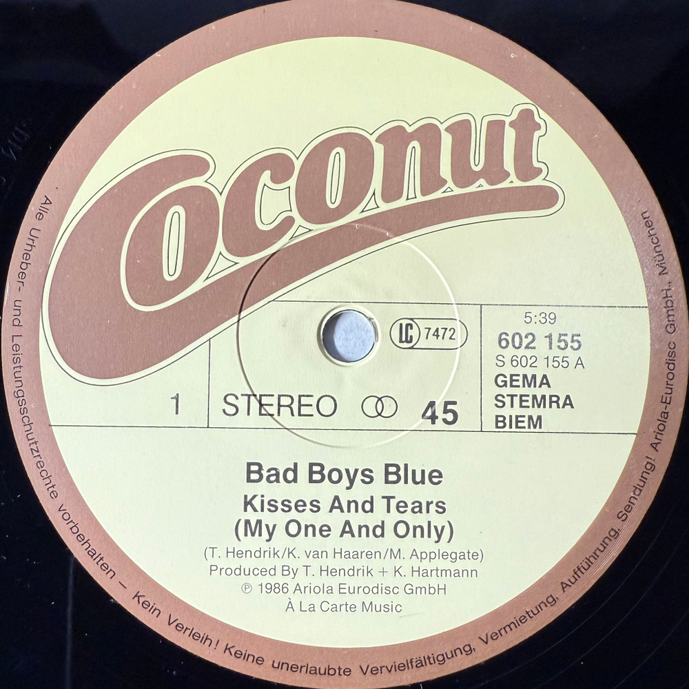 Bad Boys Blue ‎– Kisses And Tears (Европа 1986г.) 12", 45 RPM