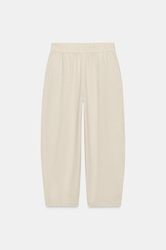 ZARA БРЮКИ BARREL ИЗ ЛЬНА, СВЕТЛО-БЕЖЕВЫЙ