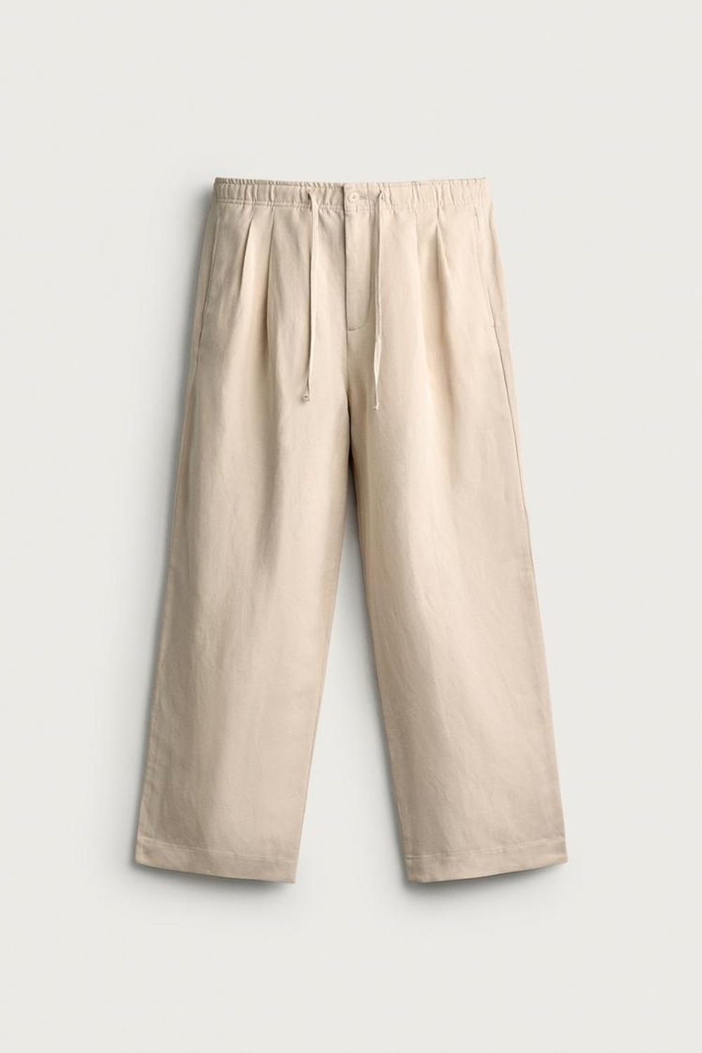 ZARA БРЮКИ RELAXED FIT ИЗ ВИСКОЗЫ И ЛЬНА, ЭКРЮ