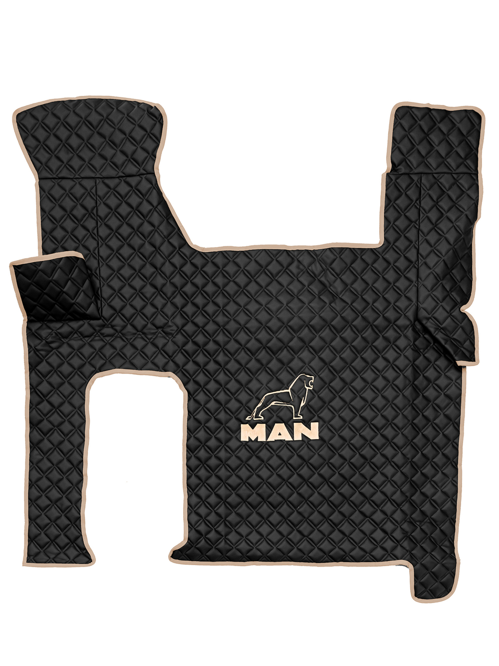 Ковры MAN TGX с 2-мя ящиками (автомат) (экокожа, черный, бежевый кант, бежевая вышивка)