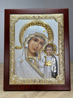 Казанская БМ, икона прямоугольная с рамкой, красное дерево 150х190