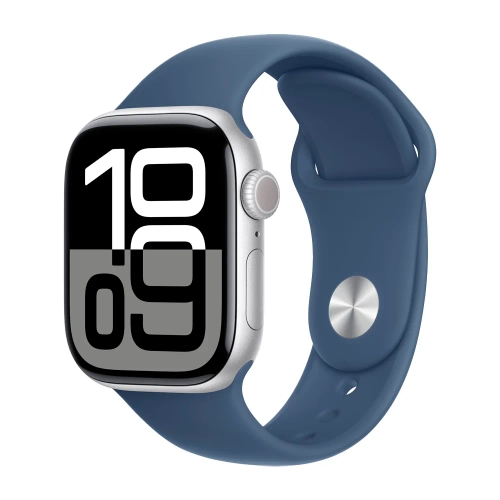 Умные часы Apple Watch Series 10 GPS, 42mm, Silver Aluminium Case with Sport Band S/M, Denim (Серебристый)